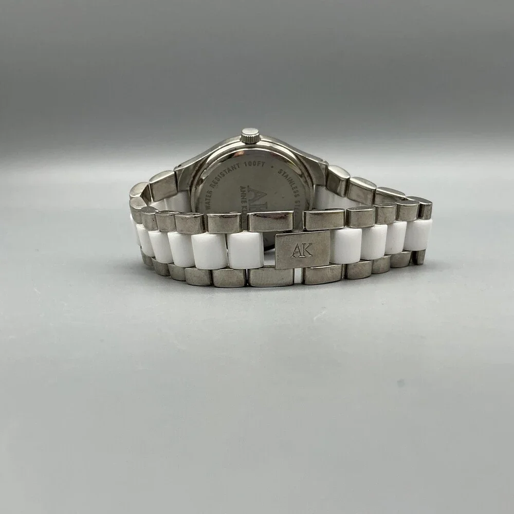 Anne Klein Women Watch 33mm White MOP Dial Silver Tone Crystals New Battery 6.5
